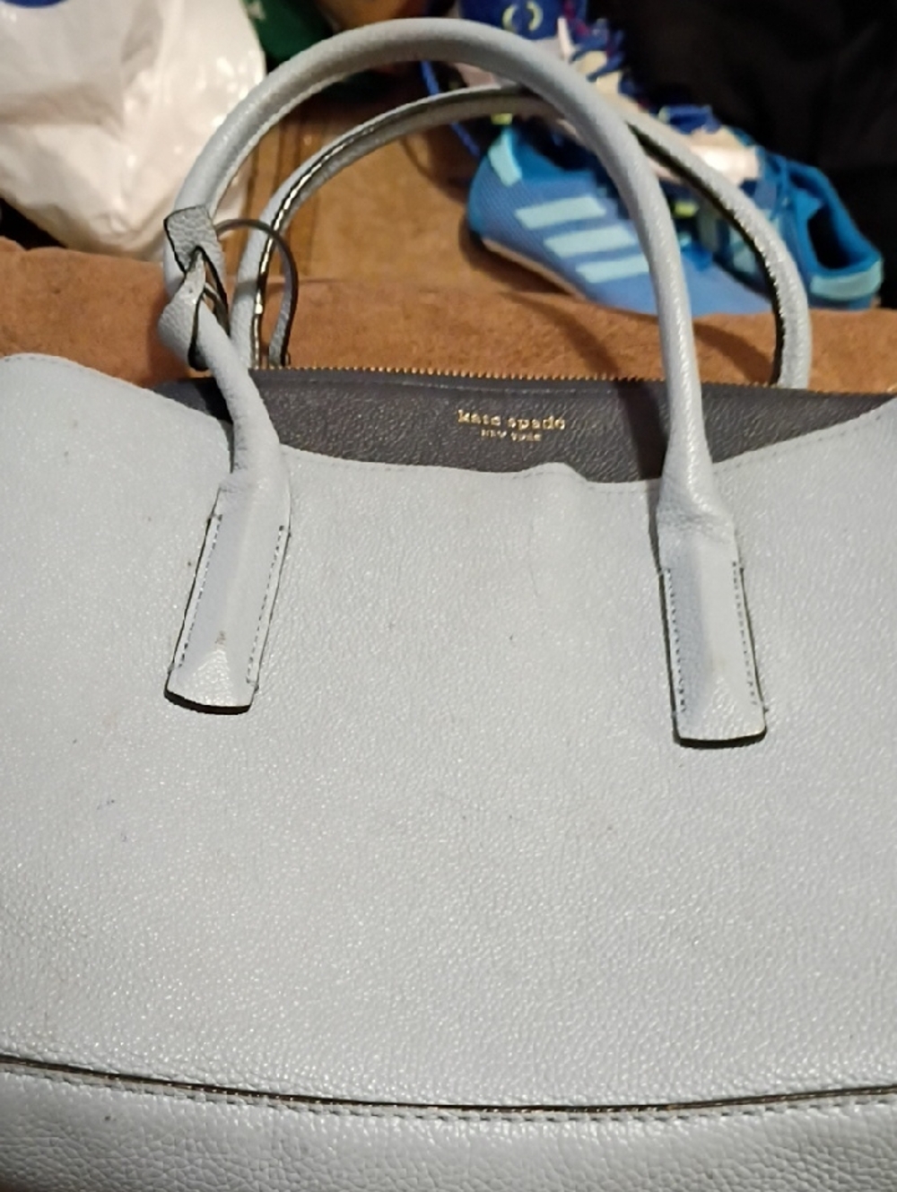Kate Spade Light Blue Structured Tote Bag with Top Handles
